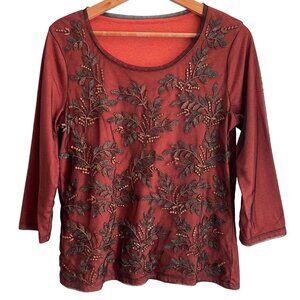 Coldwater Creek Women Fairy Grunge Whimsigoth Embroidered Mesh Top Size S Boho
